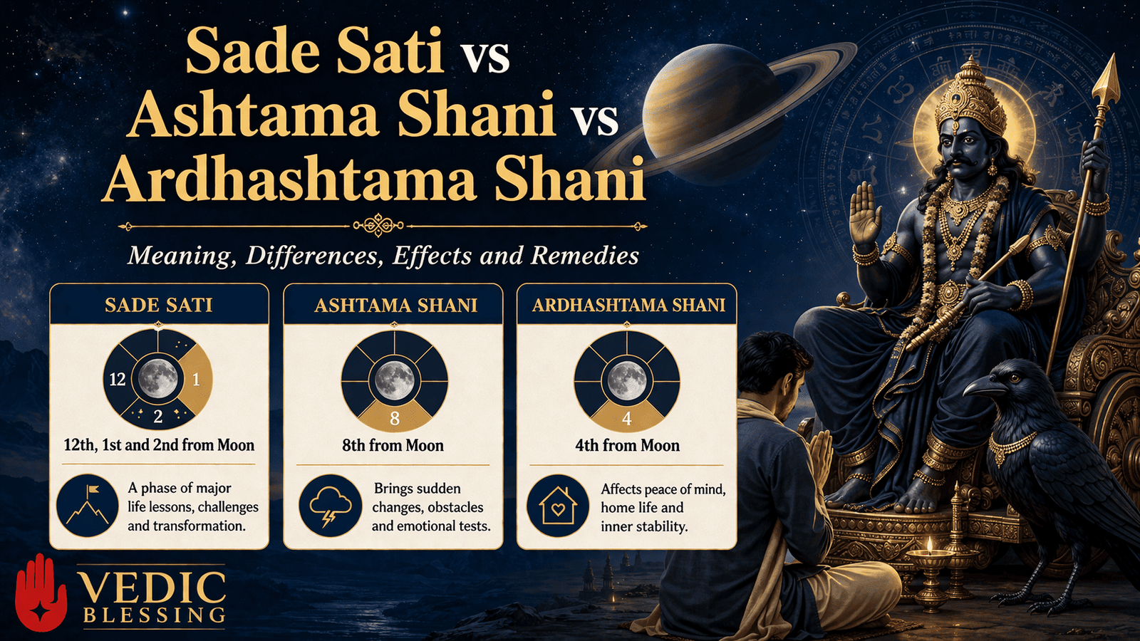 Sade Sati vs Ashtama Shani vs Ardhashtama Shani, Meaning, Differences, Effects and Remedies