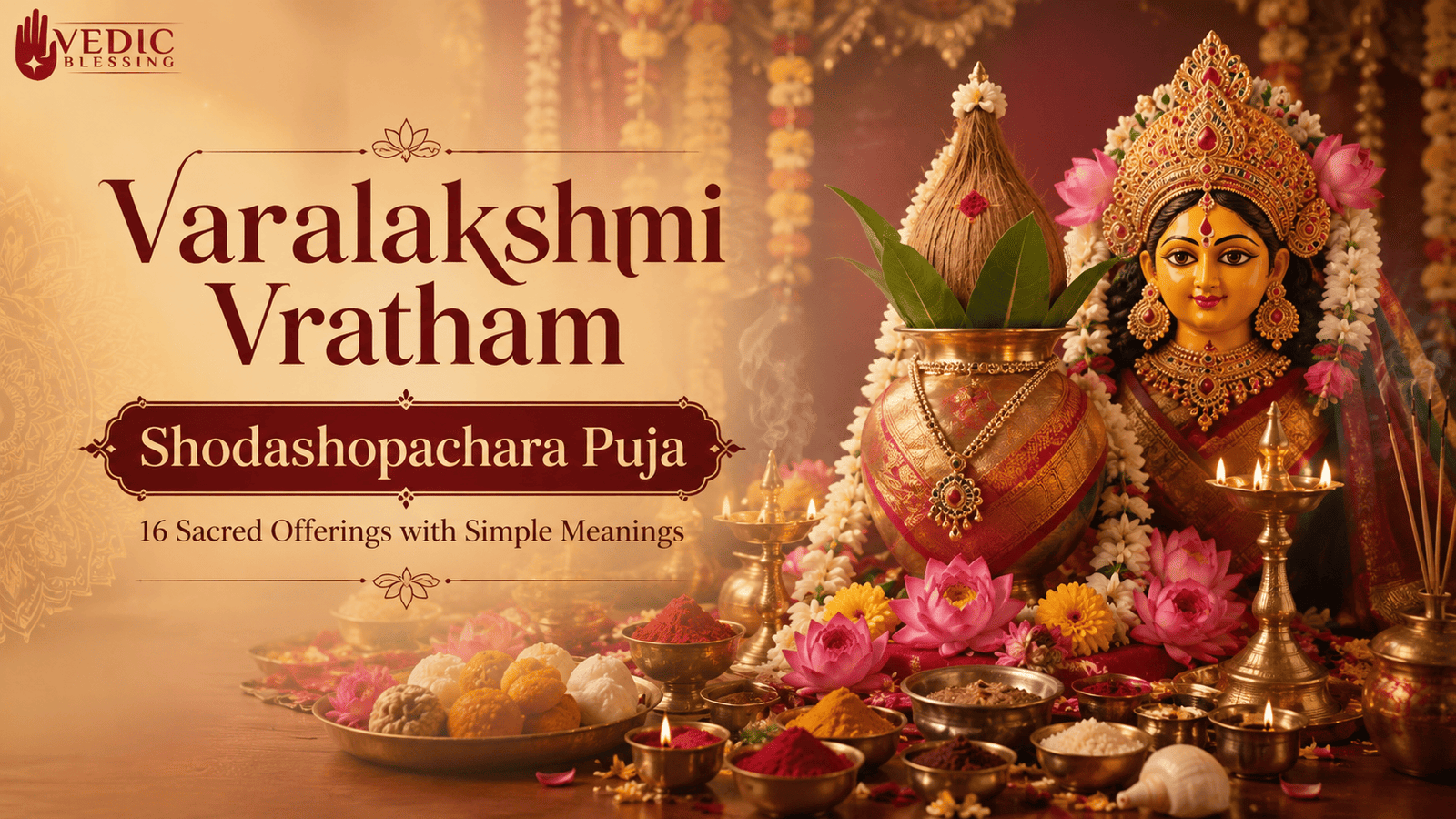 Varalakshmi Vratham Shodashopachara Puja: 16 Sacred Offerings with Simple Mantras and Meanings