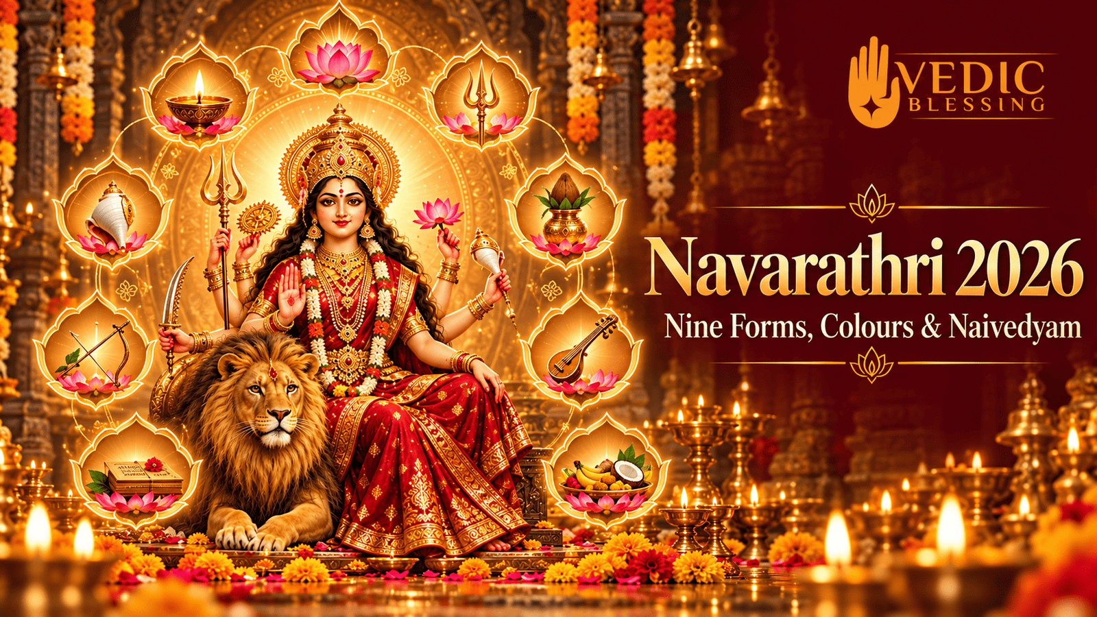 Navarathri 2026 Day-by-Day Guide: Nine Forms of the Goddess, Colours, Naivedyam and Their Meaning